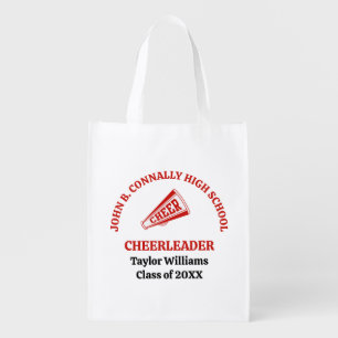Red High School Cheerleader Personalized Grocery Bag