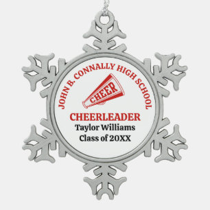 Red High School Cheerleader Personalized Snowflake Pewter Christmas Ornament