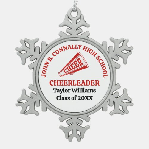 Red High School Cheerleader Personalized Snowflake Pewter Christmas Ornament