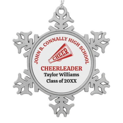 Red High School Cheerleader Personalized Snowflake Pewter Christmas Ornament