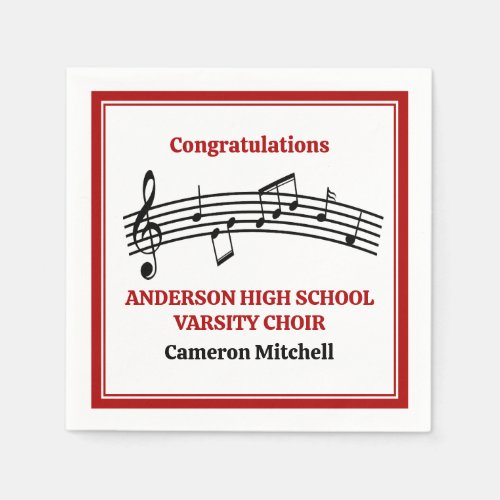 Red High School Choir Custom Party Napkins