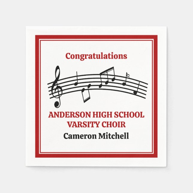 Red High School Choir Custom Party Napkins (Front)
