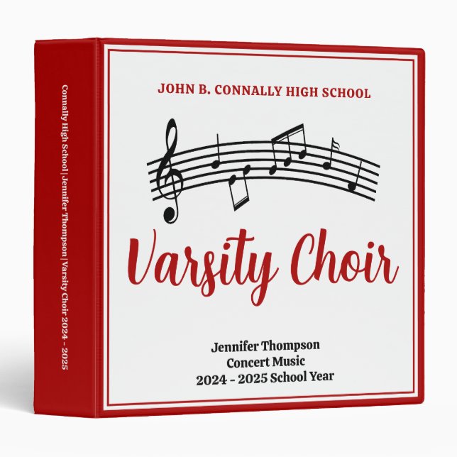 Red High School Choir Customizable Music 3 Ring Binder (Front/Spine)
