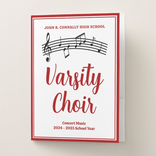 Red High School Choir Customizable Music Pocket Folder (Front)