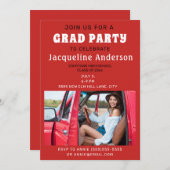 Red High School College Graduation Party Photo  Invitation (Front/Back)