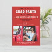 Red High School College Graduation Party Photo  Invitation (Standing Front)