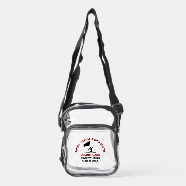 Red High School Color Guard Personalized Clear Crossbody Bag (Front)