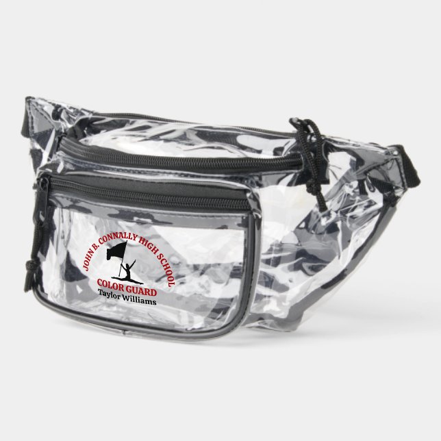 Red High School Color Guard Personalized Clear Fanny Pack (Left)