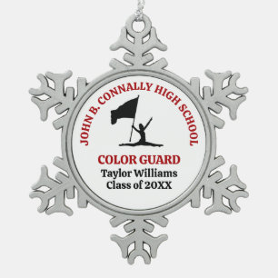 Red High School Color Guard Personalized Snowflake Pewter Christmas Ornament