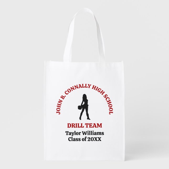 Red High School Drill Team Dancer Personalized Grocery Bag (Front)