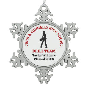 Red High School Drill Team Dancer Personalized Snowflake Pewter Christmas Ornament