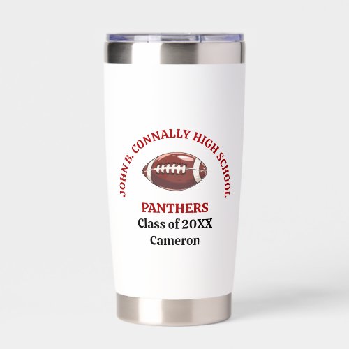 Red High School Football Player Personalized Insulated Tumbler