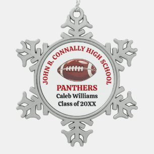 Red High School Football Player Personalized Snowflake Pewter Christmas Ornament