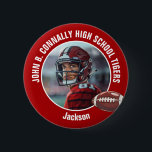 Red High School Football Player Photo Button<br><div class="desc">This cool customized high school football player photo spirit button in red features white typography of your team and player name. Personalize with your athlete name next to the ball.</div>