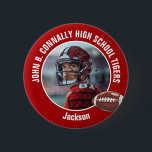 Red High School Football Player Photo Button<br><div class="desc">This cool customized high school football player photo spirit button in red features white typography of your team and player name. Personalize with your athlete name next to the ball.</div>
