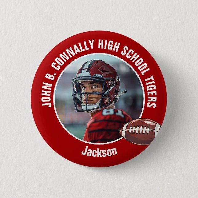 Red High School Football Player Photo Button (Front)