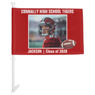 Red High School Football Player Photo Car Flag