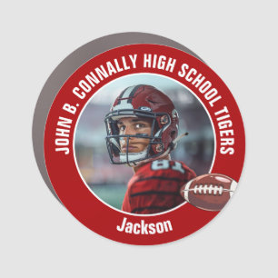 Red High School Football Player Photo Car Magnet