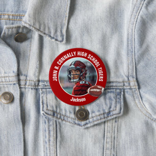 Red High School Football Player Photo Large Brag Button