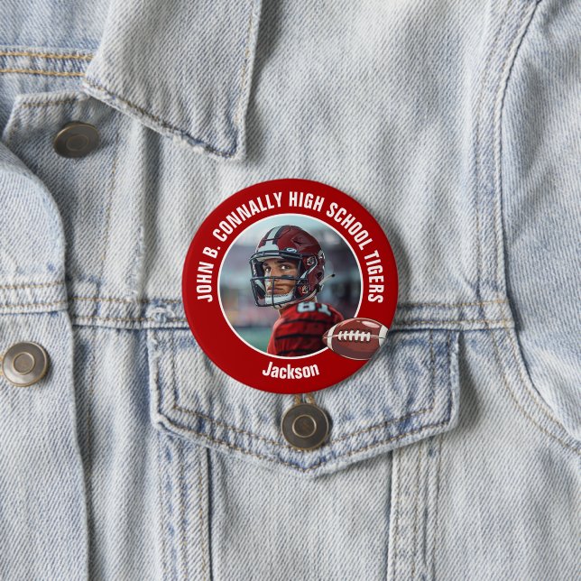 Red High School Football Player Photo Large Brag Button (In Situ)
