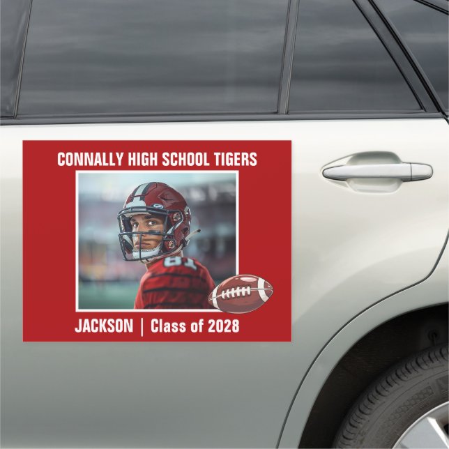 Red High School Football Player Photo Large Car Magnet (In Situ)