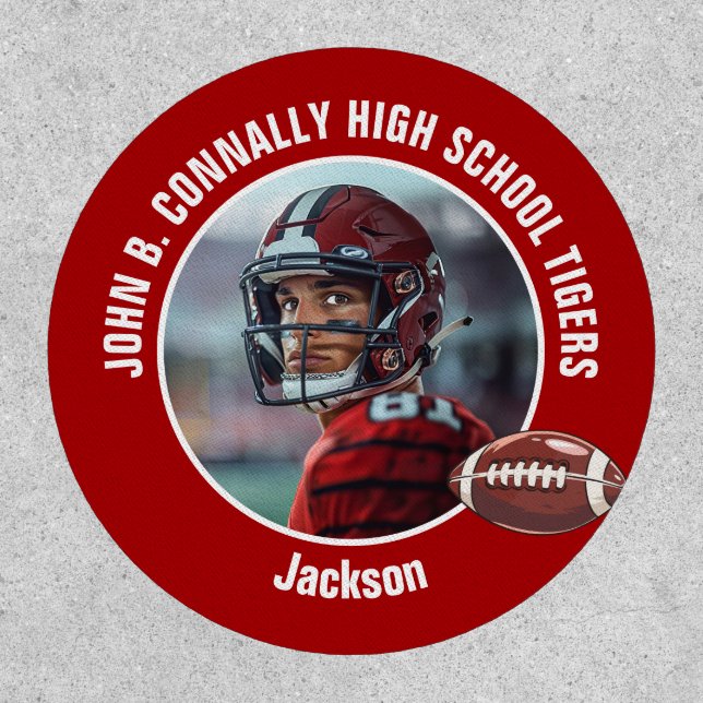 Red High School Football Player Photo Patch (Front)