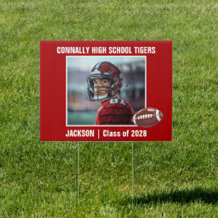 Red High School Football Player Photo Yard Sign
