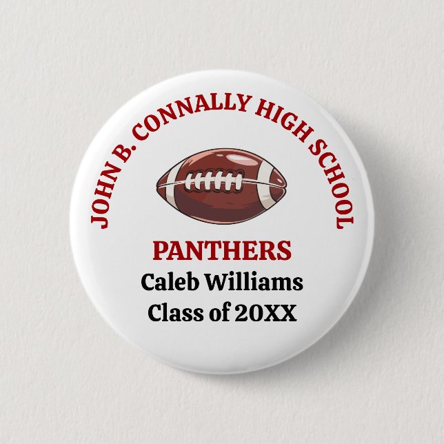 Red High School Football Team Customized Button (Front)
