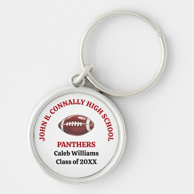 Red High School Football Team Personalized Keychain (Front)