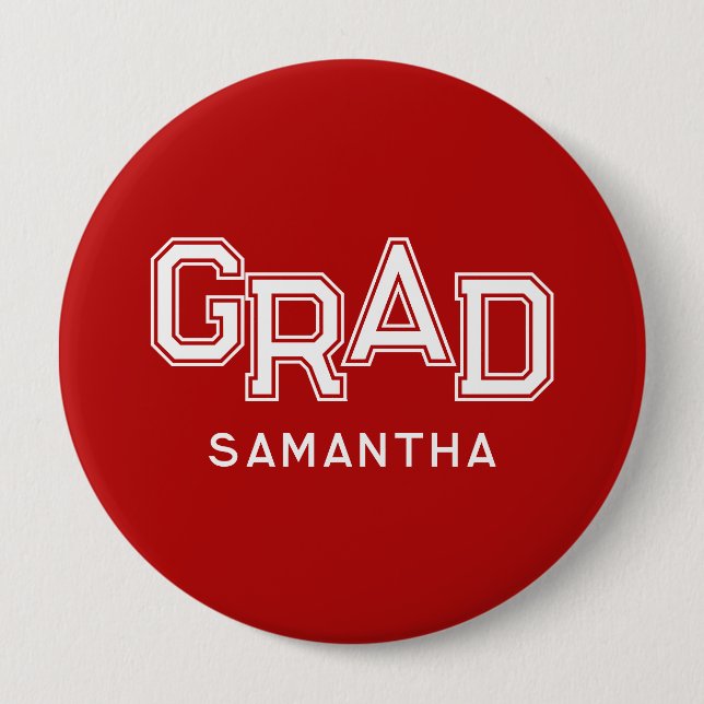 Red High School Grad Custom Name Graduation Button (Front)
