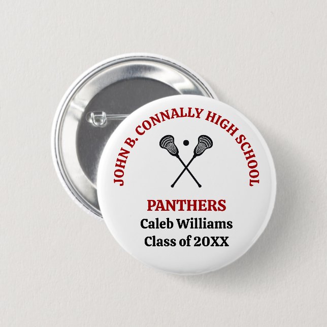 Red High School Lacrosse Team Personalized Button (Front & Back)