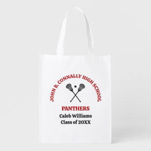 Red High School Lacrosse Team Personalized Grocery Bag