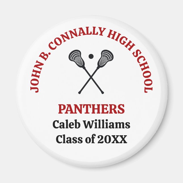 Red High School Lacrosse Team Personalized Magnet (Front)