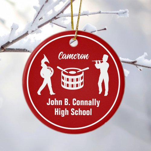 Red High School Marching Band Custom Christmas Ceramic Ornament