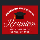 Red High School Reunion Custom Alumni Welcome Poster<br><div class="desc">A classic custom class reunion party welcome poster for alumnus in red and white typography for a high school, college, or university. Customize with your school name and graduating class for great personalized alumni celebration decor.</div>