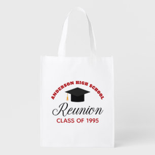 Red High School Reunion Party Custom Alumni Grocery Bag