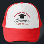 Red High School Reunion Party Custom Alumni Trucker Hat<br><div class="desc">A classic custom class reunion hat for alumnus in red and black typography for a high school,  college,  or university. Customize with your school name and graduating class for great personalized alumni celebration keepsake gifts.</div>