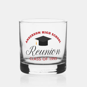 Red High School Reunion Party Custom Alumni Whiskey Glass
