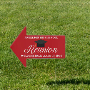 Red High School Reunion Party Custom Arrow Yard Sign