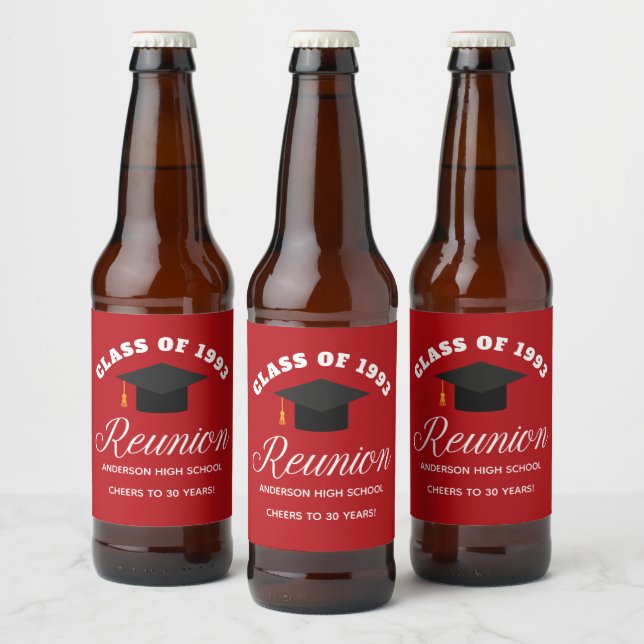 Red High School Reunion Personalized Party Beer Bottle Label (Bottles)