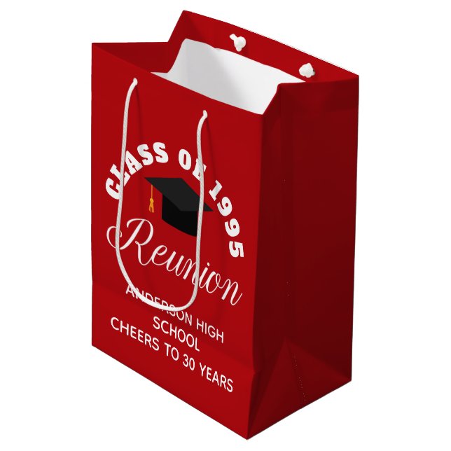 Red High School Reunion Personalized Party Medium Gift Bag (Front Angled)
