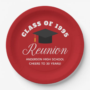 Red High School Reunion Personalized Party Paper Plates