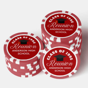 Red High School Reunion Personalized Party Poker Chips