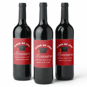 Red High School Reunion Personalized Party Wine Label