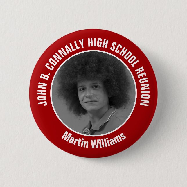Red High School Reunion Yearbook Photo Button (Front)