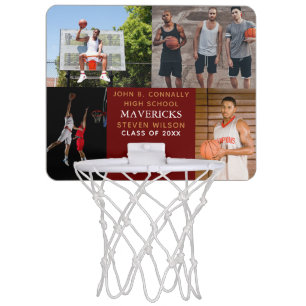 Red High School Senior 4 Photo Cool Personalized Mini Basketball Hoop