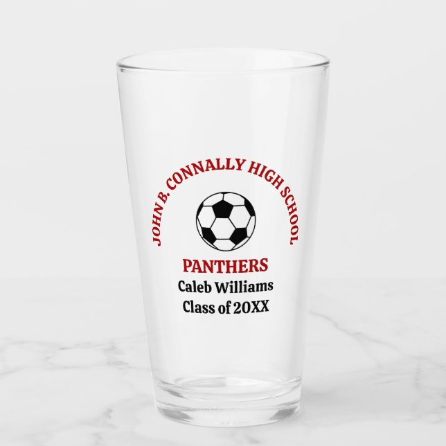 Red High School Soccer Team Personalized Glass (Front)