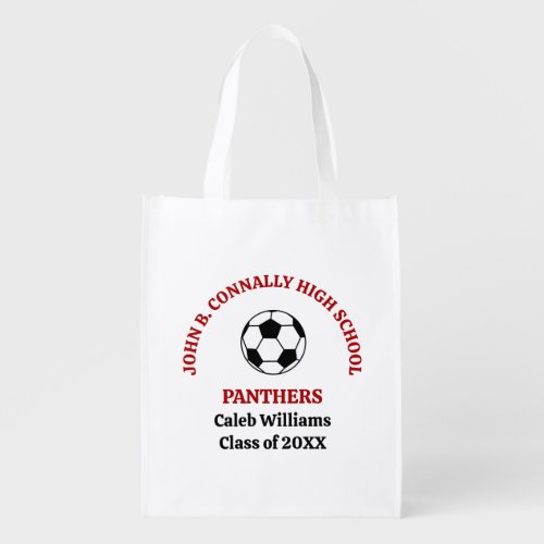 Red High School Soccer Team Personalized Grocery Bag