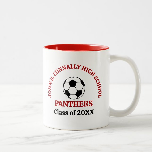 Red High School Soccer Team Personalized Two-Tone Coffee Mug (Right)