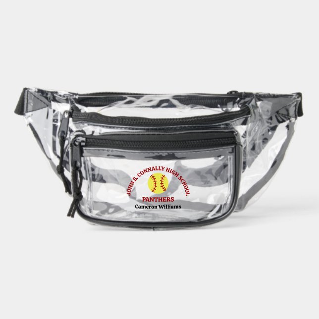 Red High School Softball Game Personalized Clear Fanny Pack (Front)